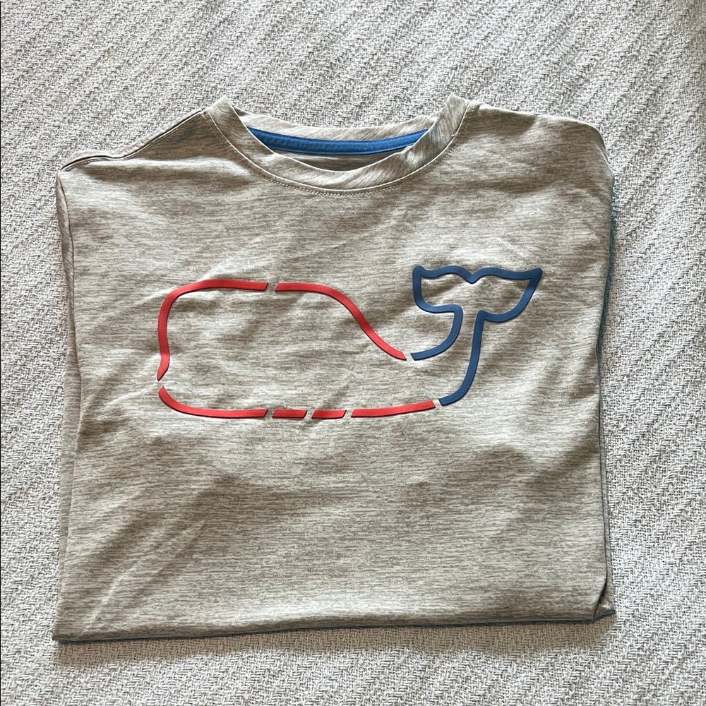 Vineyard Vines Kids Short-Sleeve Whale Tee - Heather Gray with Red & Blue Logo